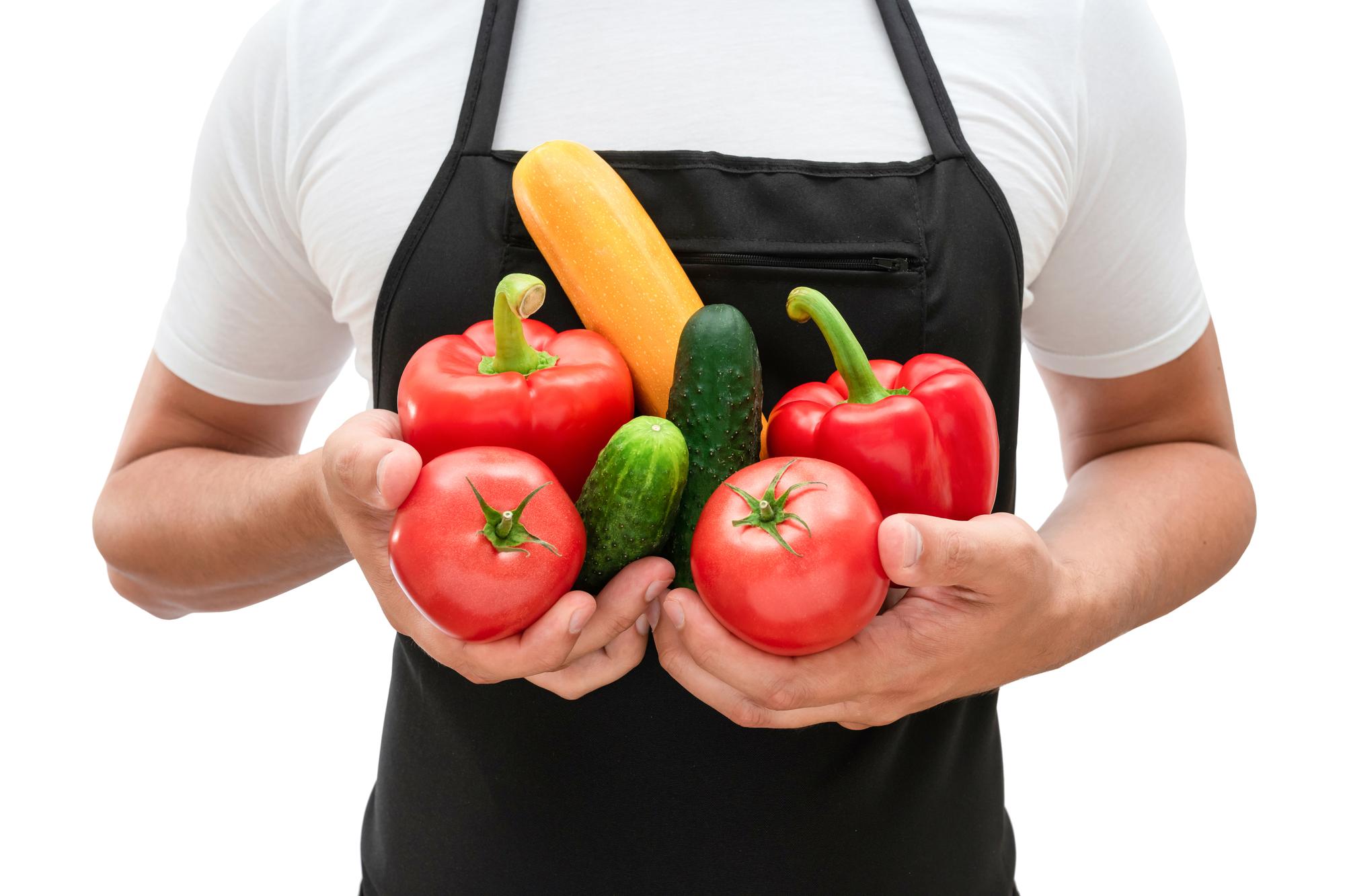 Local market produce and chef hands